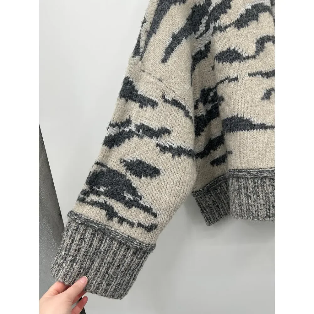 Anthropologie Pilcro Animal Print Tiger Open Cardigan Size L Cozy Oversized
